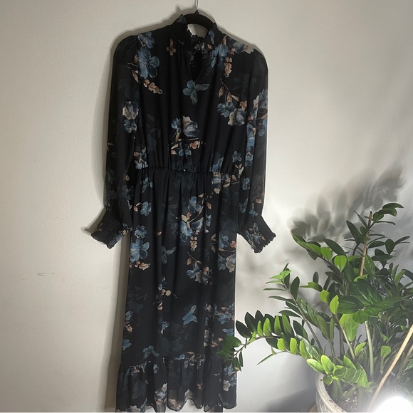 Baltic Born Luciana Floral High Neck Long Sleeve Maxi Dress Black Blue Sz Large - Picture 11 of 15